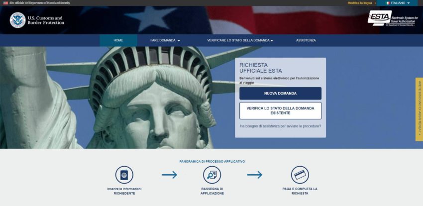 Home page sito ufficiale ESTA