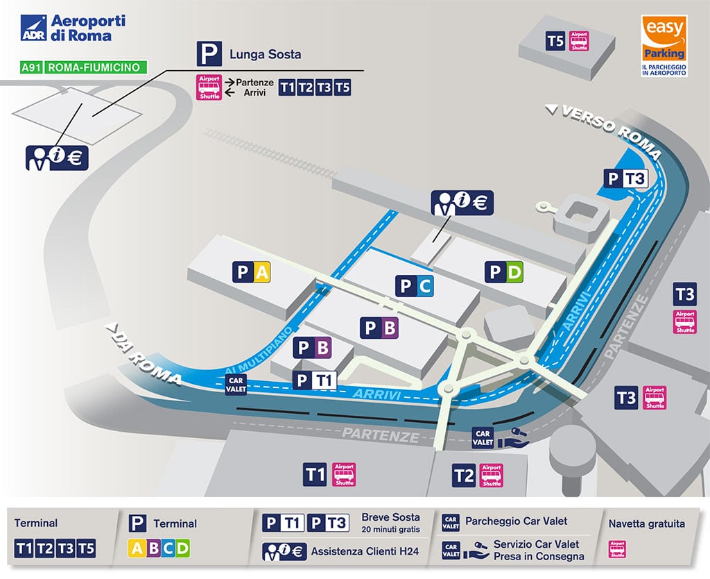 Mappa parcheggi aeroporto Fiumicino